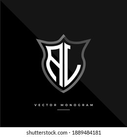 letters AL monochrome silver shield monogram vector logo template.