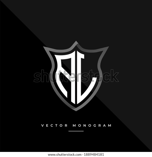 letters AL monochrome silver shield monogram\
vector logo template.