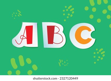 Letters of the alphabet ABC 3d card on green background