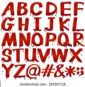 Letters of the alphabet in bloody fontstyle on a white background