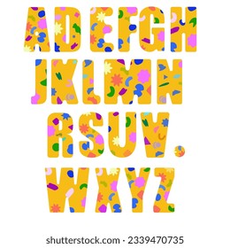 Letters of the alphabet in cartoon style with a chaotic pattern