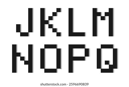 Letters of the alphabet composed of simple black rectangles isolated on a white background. Modern paper font. Vector background illustration