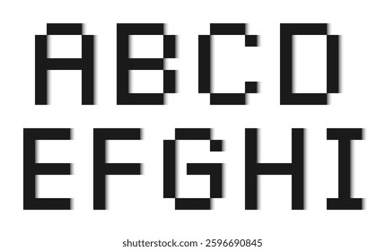 Letters of the alphabet composed of simple black rectangles isolated on a white background. Modern paper font. Vector background illustration