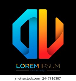 Letters of the alphabet D and U. The color letter composition of the octagon. A template for a logo, monogram, brand, or stand. A creative idea