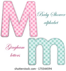 Letters of alphabet as fabric gingham applique isolated on white background
