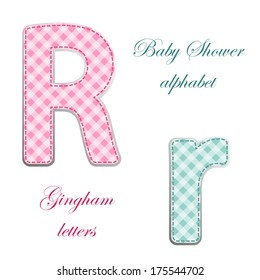 Letters of alphabet as fabric gingham applique isolated on white background