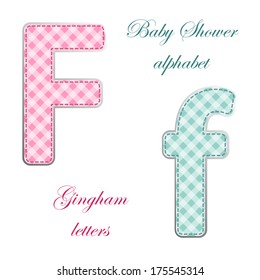 Letters of alphabet as fabric gingham applique isolated on white background
