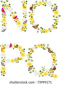 Letters of the alphabet made from wild flowers and butterflies