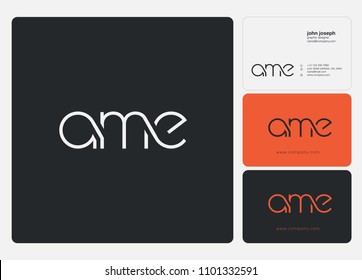 Letters AME, A M E logo icon with business card vector template.