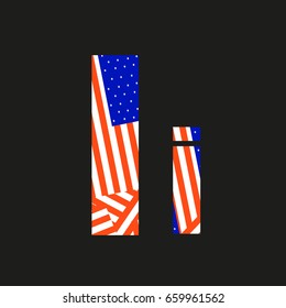 Letters I with american flag, isolated on white background