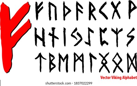 letters the ancient alphabet of the Vikings and Scandinavians handwritten vector and isolated on a white background