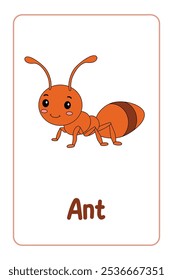 Letra A é para Formiga. Animal Flashcard printable aprender letras Alfabeto abc Inglês para crianças educação e atividade de jogo. Planilhas de jardim de infância e pré-escola imprimíveis para crianças.