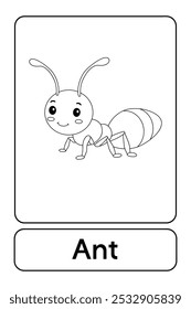 Letters A is for Ant. Ant coloring pages. Animal Flashcard printable learn letters Alphabet abc english for kids education and game activity. Kindergarten and preschool worksheets printable for kids.