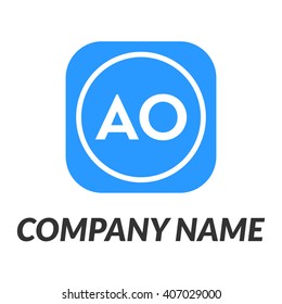 letters AO rounded square shape icon logo blue