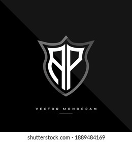 letras AP monocromo pantalla plateada monograma modelo de logotipo vectorial.