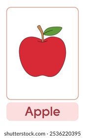 A letra A é para a Apple. Fruta Flashcard impresso aprender letras alfabeto inglês para a educação infantil e atividade de jogo. Planilhas de jardim de infância e pré-escola imprimíveis para crianças.