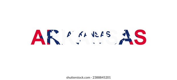 Letters Arkansas in the style of the country flag. Arkansas word in national flag style. Vector illustration.