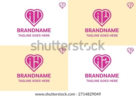 Letters AU AV AW AY AZ Love Logo Set, symbolizing affection, connection, and harmony