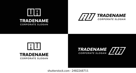 Letters AU and UA Square and Dynamic Logo Set, for business with Initials UA or AU