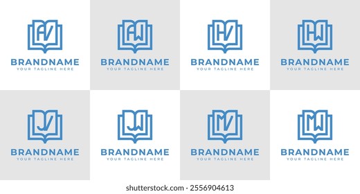 Letters AV AW HV HW JV JW MV MW Book Logo, symbolizing knowledge, education, and growth