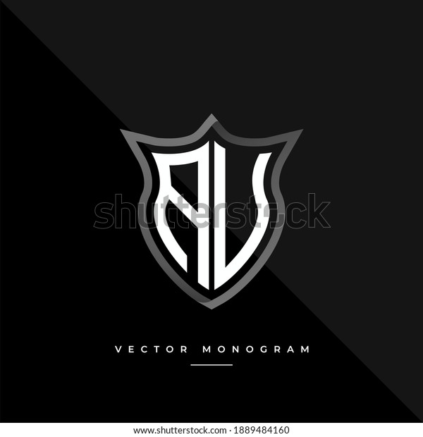 letters AV monochrome silver shield monogram\
vector logo template.