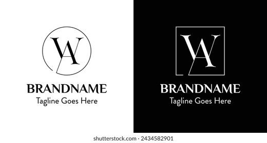 Letters AW In Circle and Square Logo Set, for business with AW or WA initials