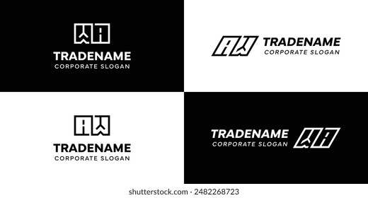 Buchstaben AW und WA Square und Dynamic Logo Set, für Unternehmen mit Initialen WA oder AW