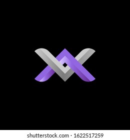 Letters AX, XA or AV, XA logo monogram, combination two letters A and V or A and X initials, minimal style AX, XA or AV, VA identity mark emblem black, white and purple design