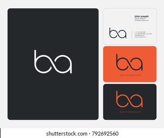 Letters B A, B&A joint logo icon with business card vector template.