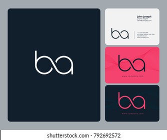 Letters B A, B&A joint logo icon with business card vector template.