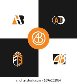 Letters A B , AB joint logo icon with orange, white and black color. 