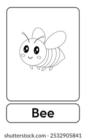 A letra B é para Abelha. Páginas de coloração de abelhas. Animal Flashcard printable aprender letras Alfabeto abc Inglês para crianças educação e atividade de jogo. Planilhas de jardim de infância e pré-escola imprimíveis para crianças.