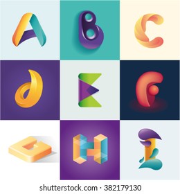 Letters A B C D E F G H I set of logo idea realistic