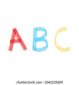 The letters A B C are written with colorful highlighters. Hand drawn alphabet clipart. Cute elements for your project.
