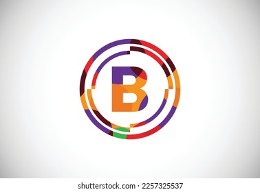 Letters B with circle frames low poly art style. English alphabet, vector illustration