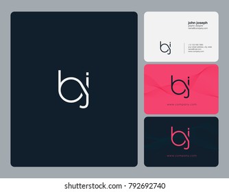 Letters B J, B&J joint logo icon with business card vector template.