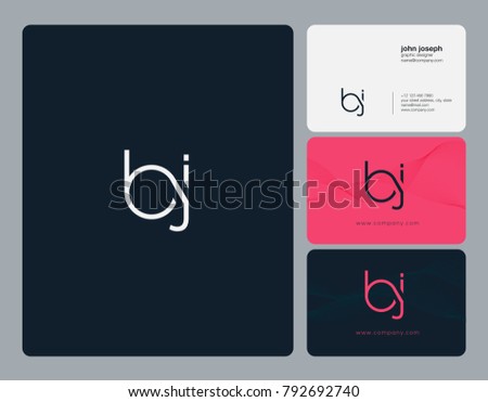 Letters B J, B&J joint logo icon with business card vector template.