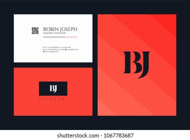 Letters B J, B & J joint logo icon with business card vector template.
