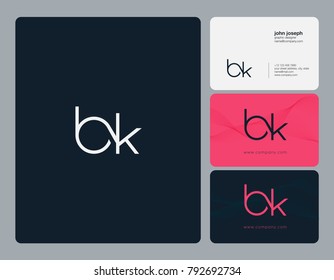 Letters B K, B&K joint logo icon with business card vector template.