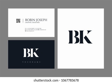 Letters B K, B & K joint logo icon with business card vector template.
