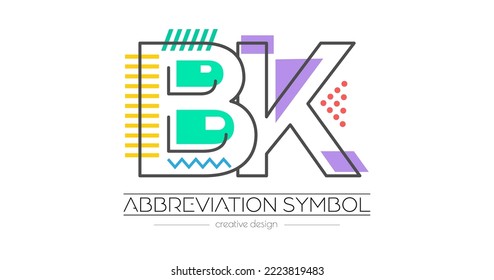 Letters B and K. Merging of two letters. Initials logo or abbreviation symbol. Vector illustration for creative design and creative ideas. Flat style.