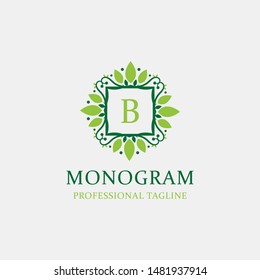 Letters B Logo Monogram with the concept of elegant leafs. Modern design with green coloring. - Vector file
