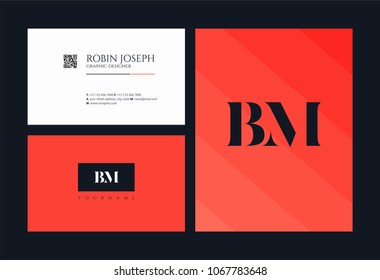 Letters B M, B & M joint logo icon with business card vector template.
