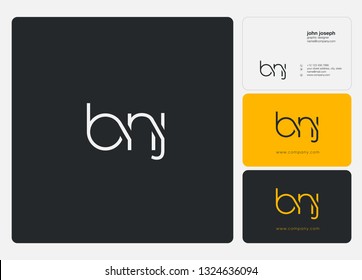 Letters B N J logo icon with business card vector template.