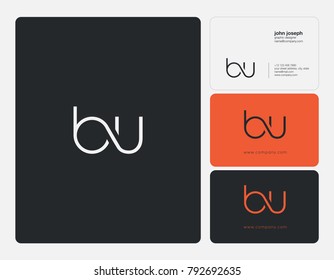 Letters B U, B&U joint logo icon with business card vector template.