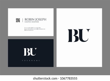 Letters B U, B & U joint logo icon with business card vector template.
