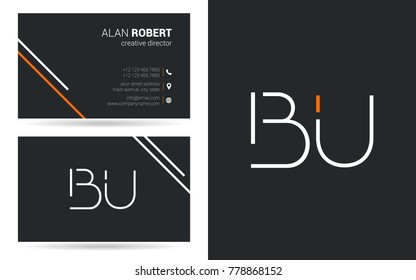 Letters B U stroke Logo icon with Business Card Template Vector.