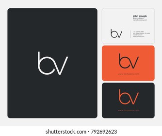 Letters B V, B&V joint logo icon with business card vector template.