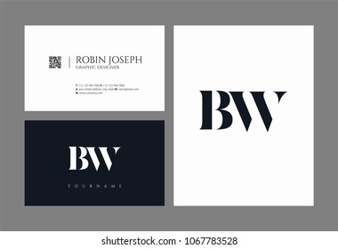 Letters B W, B & W joint logo icon with business card vector template.
