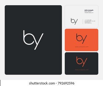 Letters B Y, B&Y joint logo icon with business card vector template.